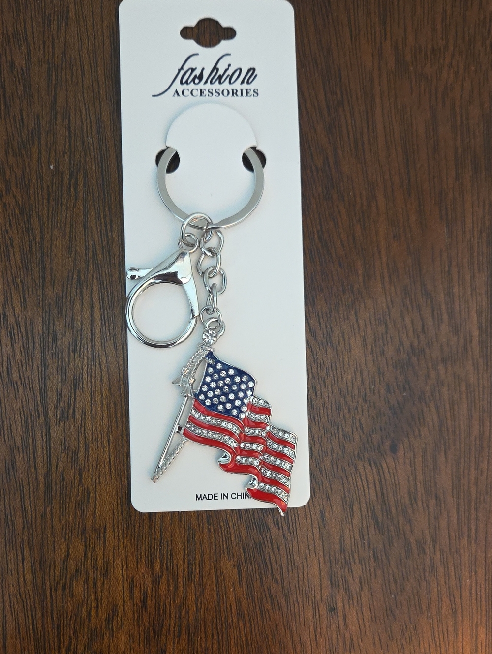 Silver Keychain with Red, White & Blue Flag Charm